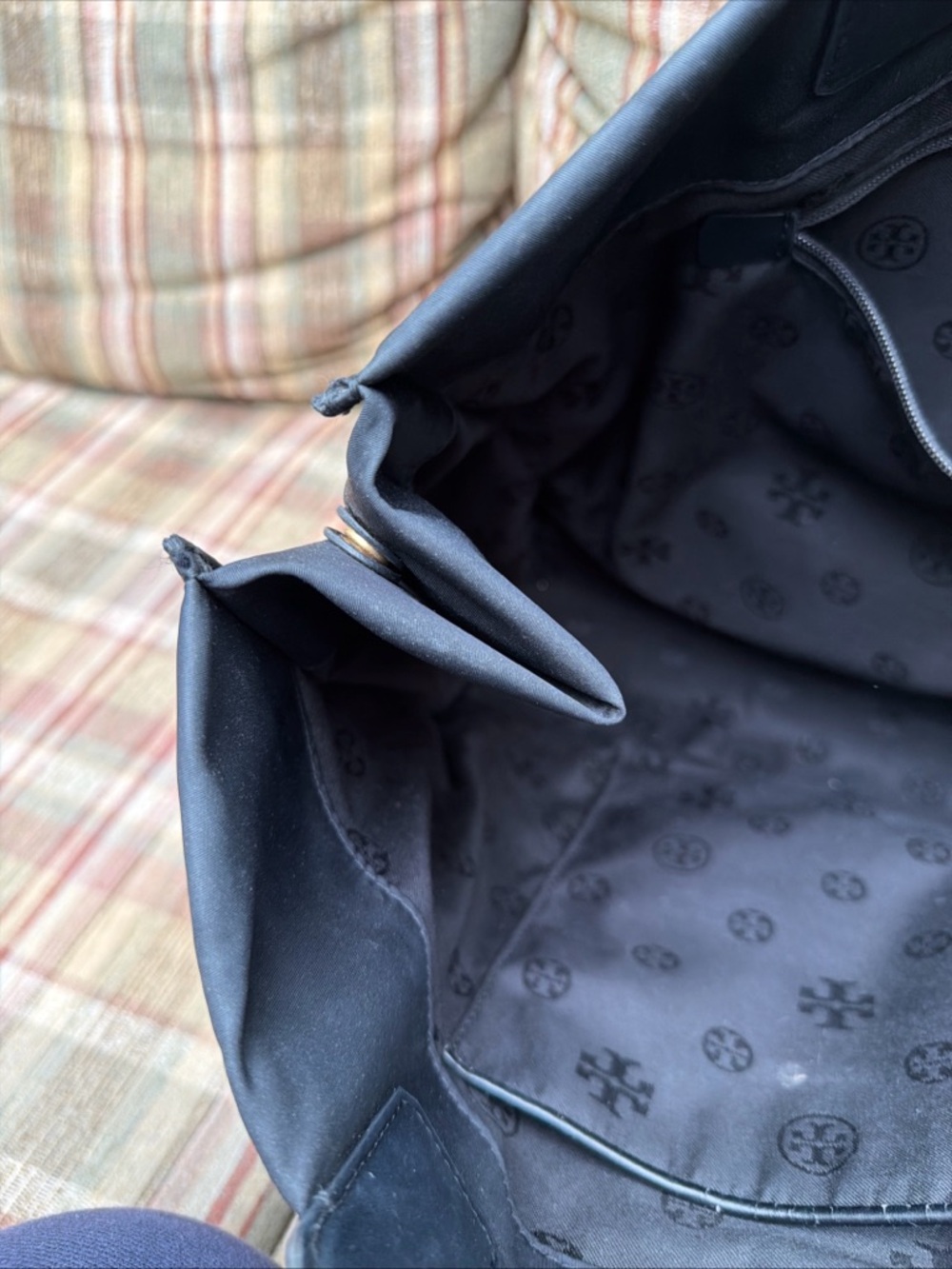 Tory Burch Navy Nylon Logo Tote with Leather Trim - Picture 8 of 11